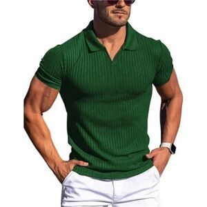 New Men's Muscle Shirts Slim Fit Ribbed Knit Green